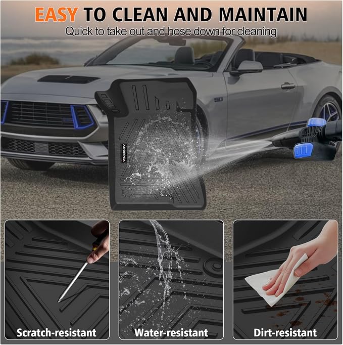 All Weather Floor Mats Cargo Liner for Ford Mustang 2015-2025 (NOT for Mach-E), TPE Rubber Floor Liners Anti-Slip Full Set Automotive Mats for 2025 Ford Mustang Accessories