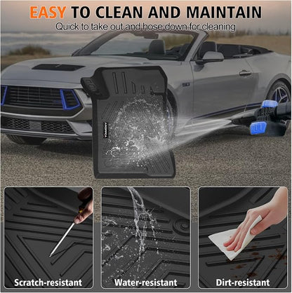 All Weather Floor Mats Cargo Liner for Ford Mustang 2015-2025 (NOT for Mach-E), TPE Rubber Floor Liners Anti-Slip Full Set Automotive Mats for 2025 Ford Mustang Accessories