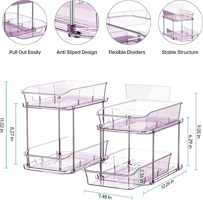 Delamu 2-Tier Under Sink Organizers and Storage, Pull Out Kitchen Pantry
