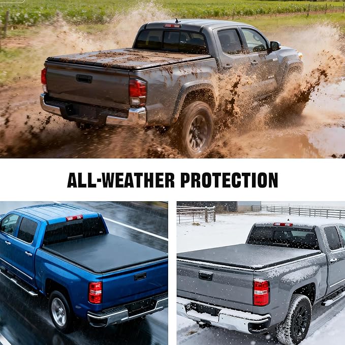 Soft Tri-Fold Truck Bed Tonneau Cover for 2016-2025 2026 Toyota Tacoma Fits 6FT Bed (73.7") | Only for Models with The Deck Rail System