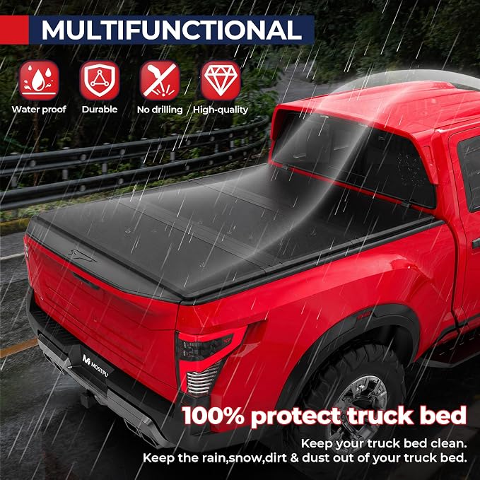 MOSTPLUS 5.5FT Fiberglass Tri Fold Hard Truck Bed Tonneau Cover Compatible for 2016-2025 2026 Nissan Titan (w/o Titan Box) Fleetside 67Inch