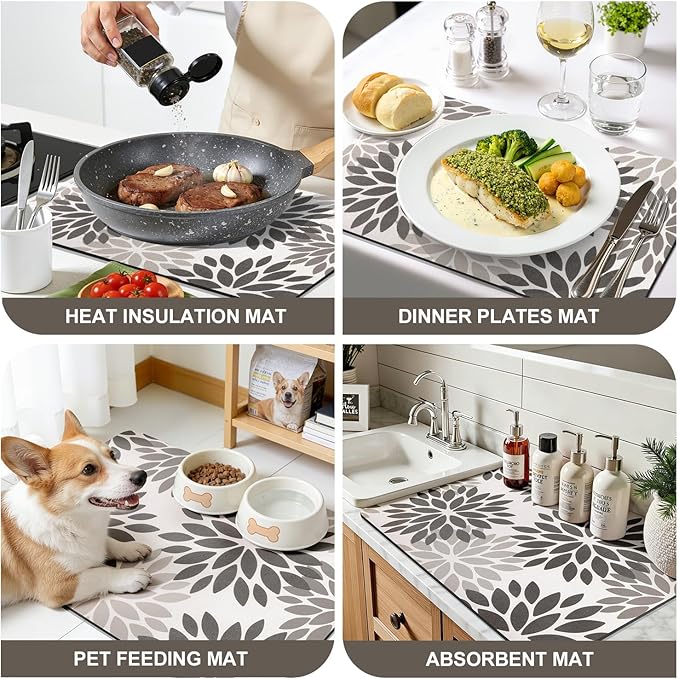 Findosom Floral Dish Drying Mat, Cuttable Drying Mat