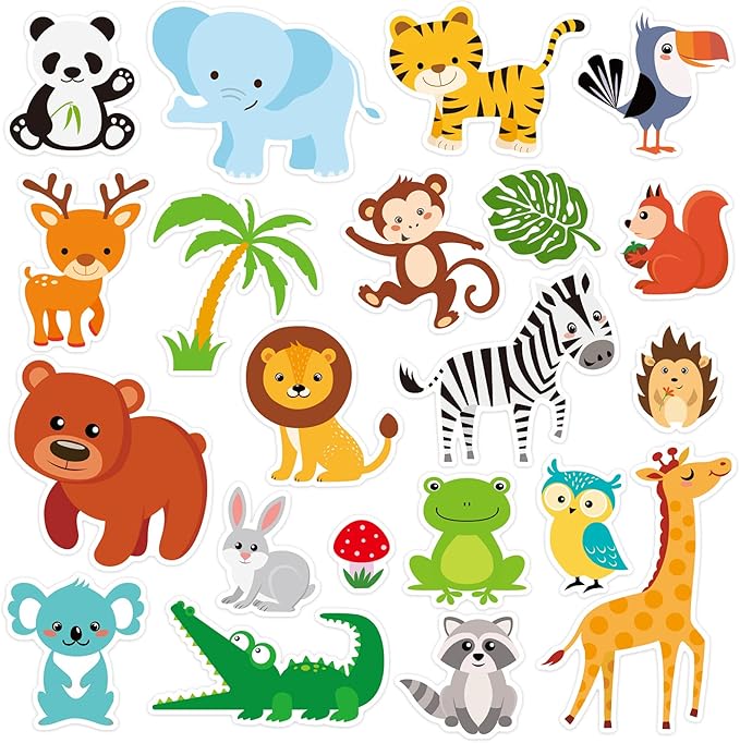 20 PCS Jungle Animals Thick Gel Clings Jungle Window Gel Clings Decals Stickers for Kids Toddlers and Adults Home Airplane Classroom Nursery Zoo Animals Party Supplies Decorations