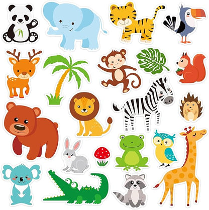 20 PCS Jungle Animals Thick Gel Clings Jungle Window Gel Clings Decals Stickers for Kids Toddlers and Adults Home Airplane Classroom Nursery Zoo Animals Party Supplies Decorations