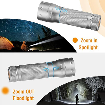 EverBrite Mini LED Flashlight, Zoomable High Lumens 350LM, 3 Modes, 3AAA Batteries Included, Compact Handheld Flash Light for Camping, Emergency, Home ??Grey