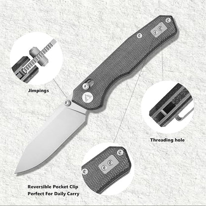 CMB Explorer Micarta Handle 14C28N Steel Blade Crossbar Lock Knife Pocket Folding Tactical Survival Camping Hiking Outdoors EDC Knife with Pocket Clip for Men Women CMB-18 (CMB-18C)