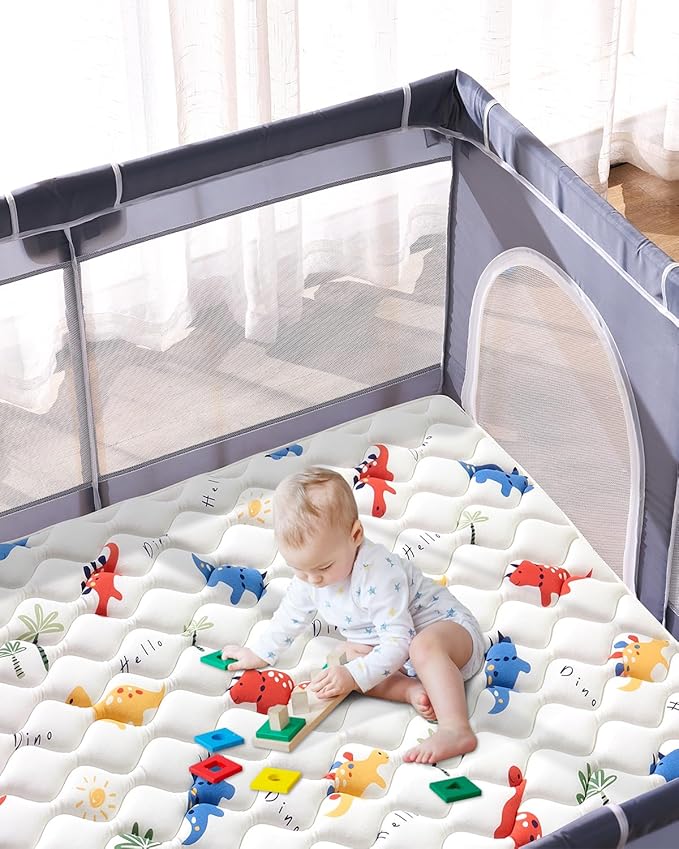 Odorless Premium Foam Baby Play Mat, Soft Microfiber Fabric Crawling Mat for Floor- Comfortable and Hypoallergenic, Non-Slip Cushioned Floor Playpen mat for Infants,Babies,Toddlers