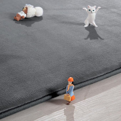 BALAPET Thick Memory Foam 74x50 Play Mat for Playpen, Super Soft Velvet Portable Baby Playpen Mat for Kids Toddler Crawling and Play, Non-Slip Bottom Playmat, Dark Grey