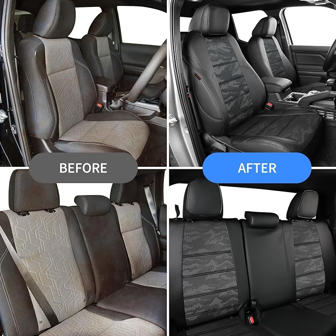 EKR Tacoma Seat Covers Custom Fit for Toyota Tacoma 2016 2017 2018 2019 2020 2021 2022 2023 Double Cab/Crew Cab -Truck Seat Covers for Car Full Set,Faux Leather(Black/Gray Camo A122)
