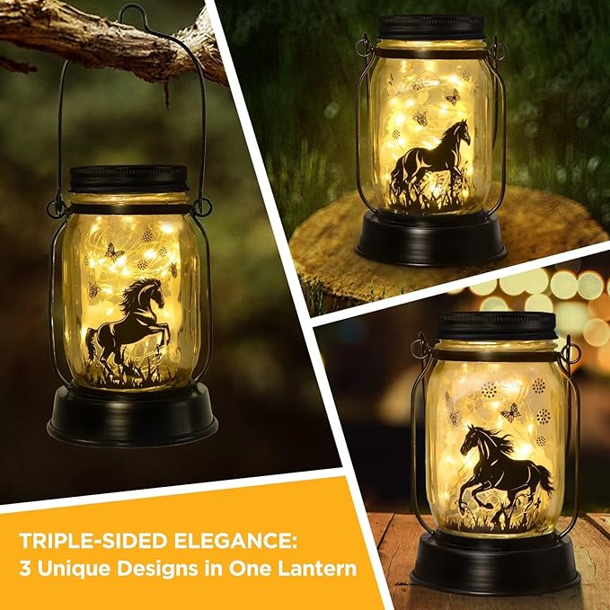 Horse Gifts for Women/Men Horse Lovers Solar Lantern Mom Birthday, Mothers Day, Christmas Gifts, Solar Garden Decoration Outside for Yard, Patio,Backyard,Porch
