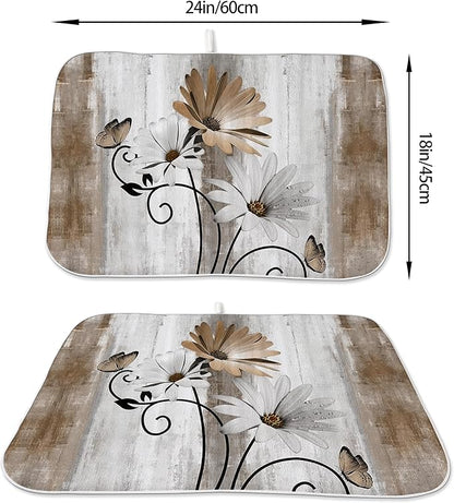 Floral Dish Drying Mat 18x24 Inches