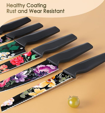 Astercook Knife Set, 12-Piece Flower Kitchen Knives Sets