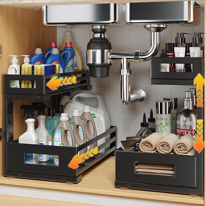 2-Pack Under Sink Organizer and Storage, 2-Tier L Shape Pull Out Cabinet