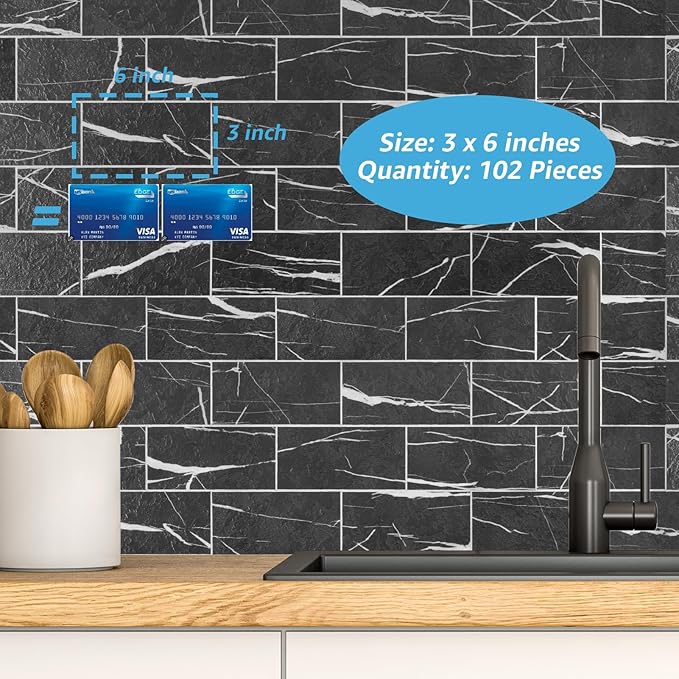 Art3d 102-Piece Faux Stone Peel and Stick Backsplash Tile, Waterproof Thick PVC