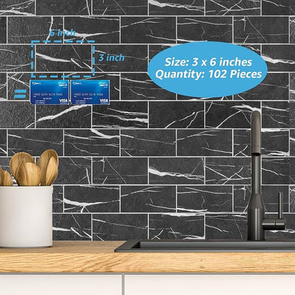 Art3d 102-Piece Faux Stone Peel and Stick Backsplash Tile, Waterproof Thick PVC
