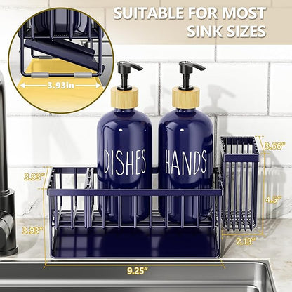 Cisily Navy Blue Kitchen Dish Soap Dispenser, 16 fl Oz Dual Kitchen Soap