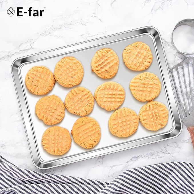 E-far Stainless Steel Baking Sheets, 12.4” x9.7” x 1” Baking Cookie Sheets Pans