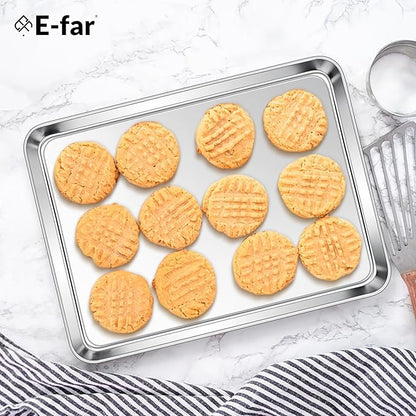 E-far Stainless Steel Baking Sheets, 12.4” x9.7” x 1” Baking Cookie Sheets Pans