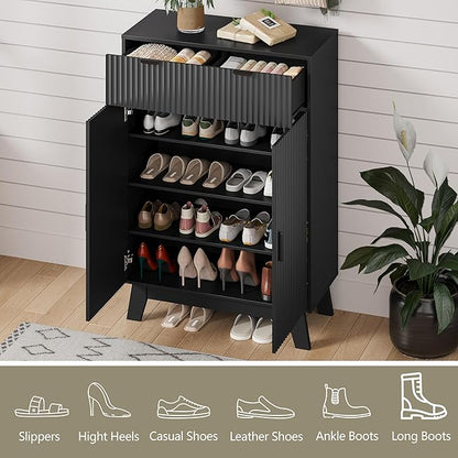 Shoe Cabinet Storage for Entryway, 4 Tier Fluted Shoe Storage Cabinet