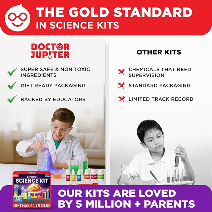 Doctor Jupiter Ultimate Science Kit, Chemistry Set for Kids Ages 8-10-12-14 | Birthday Gift Ideas for Boys & Girls 8,9,10+ Years Old| STEM Toy with 135+ Experiments| Learning & Educational Projects