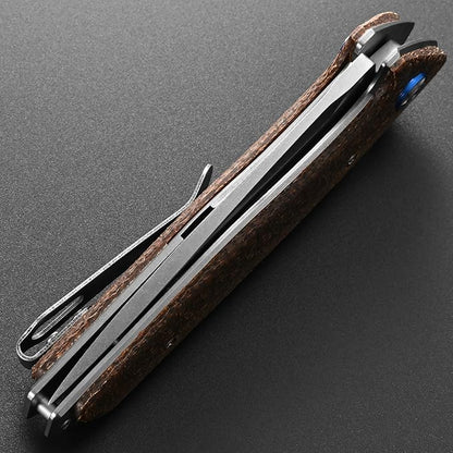 Eafengrow EF972 Folding Knife, D2 Steel Blade Micarta Handle Pocket Knife Folder for Outdoor Camping Hiking Working EDC Tool Knife(Brown)