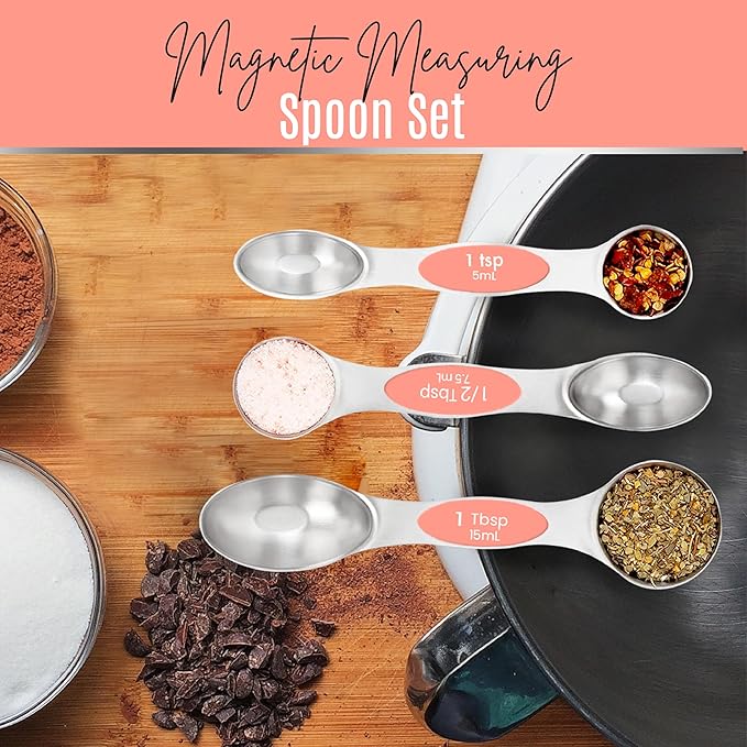 Magnetic Measuring Spoons Set of 9 Stainless Steel Dual-Sided Stackable
