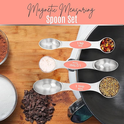 Magnetic Measuring Spoons Set of 9 Stainless Steel Dual-Sided Stackable