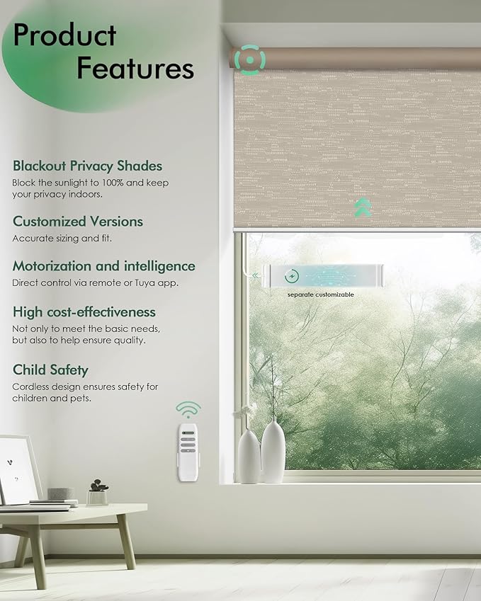 Yoolax Motorized Blinds with Remote, Automatic Roller Shades Cordless Electric
