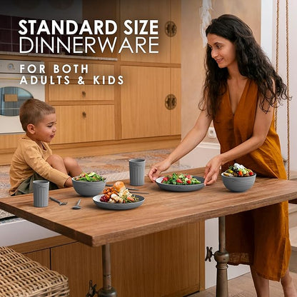 Wheatstraw Dinnerware Set For 4 - Dishwasher Microwave Plates For Heating Food - Unbreakable Wheat Straw Plates And Bowls sets - Replace Plastic Dinnerware Set - Camping Dishes Set