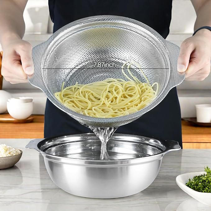 Stainless Steel Colander for Kitchen, 2.5QT Rice Washer Strainer
