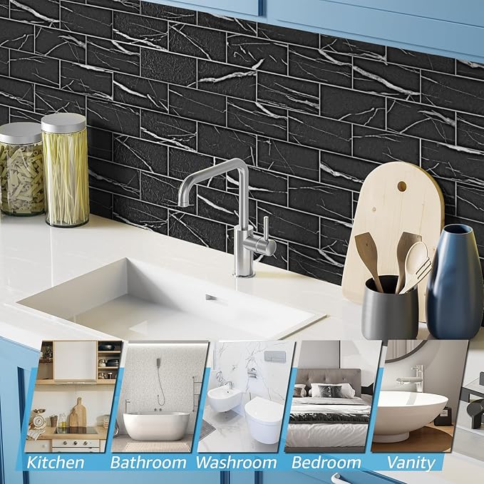 Art3d 102-Piece Faux Stone Peel and Stick Backsplash Tile, Waterproof Thick PVC