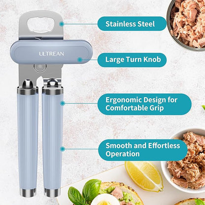 Ultrean Manual Can Opener Bottle Opener, Heavy Duty Stainless Steel Smooth Edge