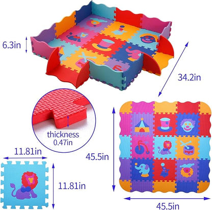 Coolcandy Baby Play Mat, 25Pcs Interlocking Puzzle Floor Mat, with Safety Fence - 0.4" Thick Non-Toxic EVA Foam Play Mat, for Infants & Toddlers 3-36 Months, Soft Puzzle Tiles for Play Areas