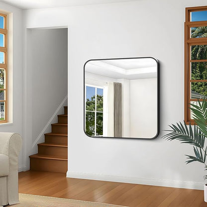 Black Bathroom Mirror, 38x40 inch Aluminum Metal Frame Rectangular Vanity Mirror