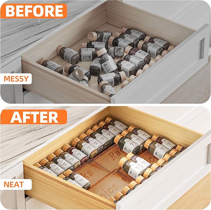 MUDEELA Clear Spice Drawer Organizer, 4 Tier- 2 Set Spice Rack