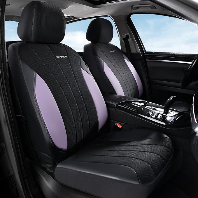 Coverado Car Seat Covers 2-Pack, Seat Covers, Waterproof Leather Car Protectors Front Seats, Luxury Universal Fit Seat Covers for SUV, Truck, Sedan and Most Vehicles