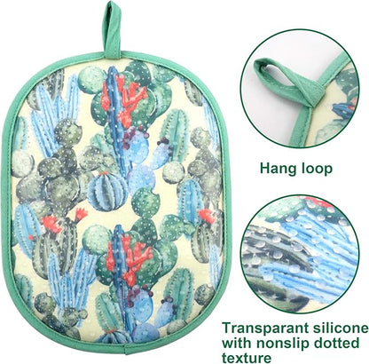 Pot Holders Set of 2 with Transparent Clear Silicone Shell and Nice Cactus