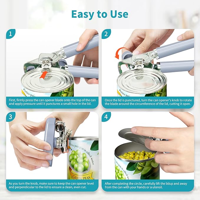 Ultrean Manual Can Opener Bottle Opener, Heavy Duty Stainless Steel Smooth Edge