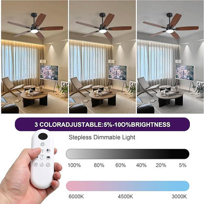 ARTPLAN 52" Ceiling Fan with Light and Remote, Noiseless DC Motor & Reversible