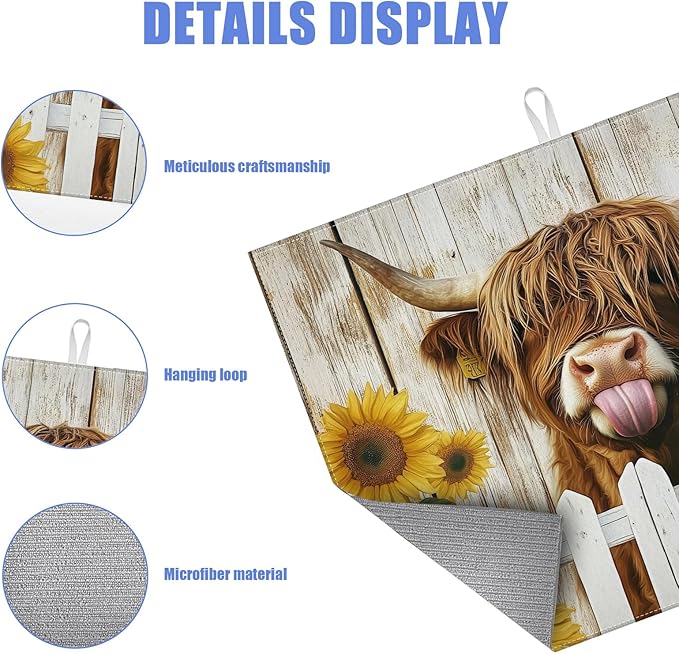Sunflower Highland Cow Dish Drying Mat