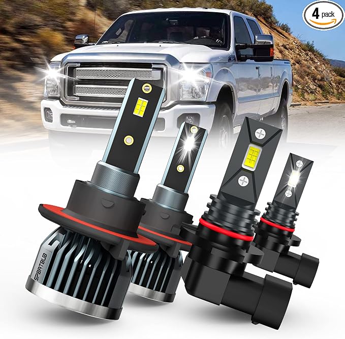 fit for (2005-2020) FORD F-250 / F-350 / F-450 / F-550 LED Bulbs combo, 9008/H13 High & Low Beam + 9145 LED Fog Light Bulbs, Pack of 4