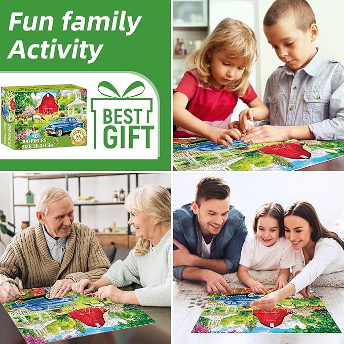 Puzzles for Adults 500 Pieces,Farm Horse Puzzle for Adult,Flowers Rooster Barn Truck Themed Jigsaw Puzzle,Country Life Puzzle for Seniors Kids,Puzzles for Family Game Nights, 20.5x15 in