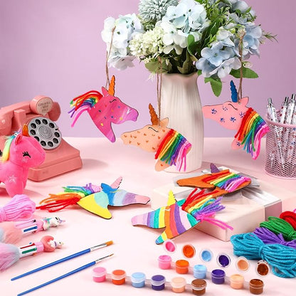 Geelin 24 Pcs Christmas Wooden Horse Craft Western Ornament Unfinished Wooden Cutouts Horse Painting Kit Unicorn Ornament DIY Cowboy Craft Paint Your Own Art for Christmas Party Favors(Unicorn)