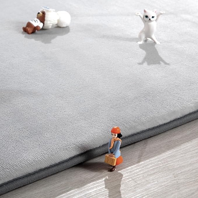 BALAPET Thick Memory Foam 74x50 Play Mat for Playpen, Super Soft Velvet Portable Baby Playpen Mat for Kids Toddler Crawling and Play, Non-Slip Bottom Playmat, Grey