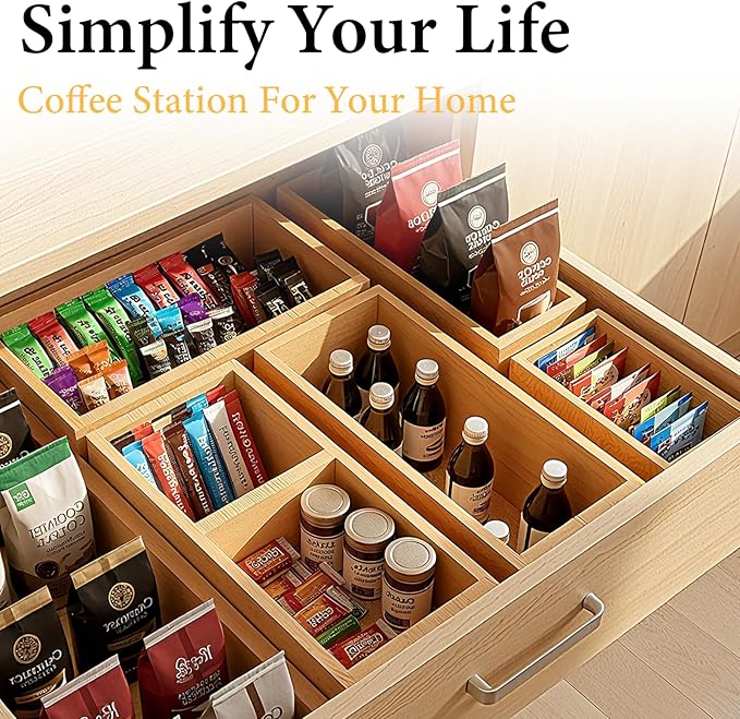 Bamboo Drawer Organizer 5 Pcs for Kitchen Multi-purpose Storage Dividers for