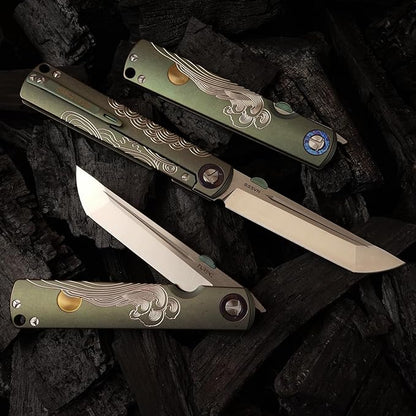 Handmade CPM-S35VN Powder Steel Japanese Pocket Knife, TC4 Titanium Alloy Handle, Camping and Hiking, Can be Gifted to Husband and Wife
