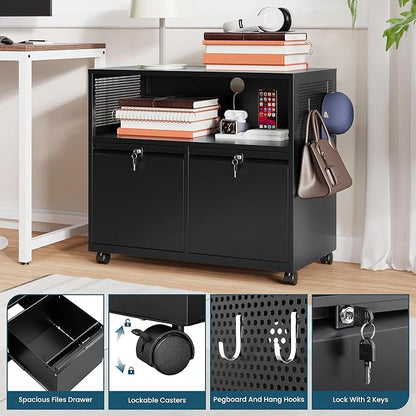 MIIIKO File Cabinet with Storage 2 Drawers, Rolling File Cabinet