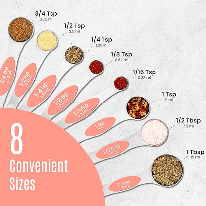 Magnetic Measuring Spoons Set of 9 Stainless Steel Dual-Sided Stackable