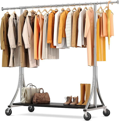 HOKEEPER Clothes Rack with Wood Shelves Height Adjustable Clothing Rack with