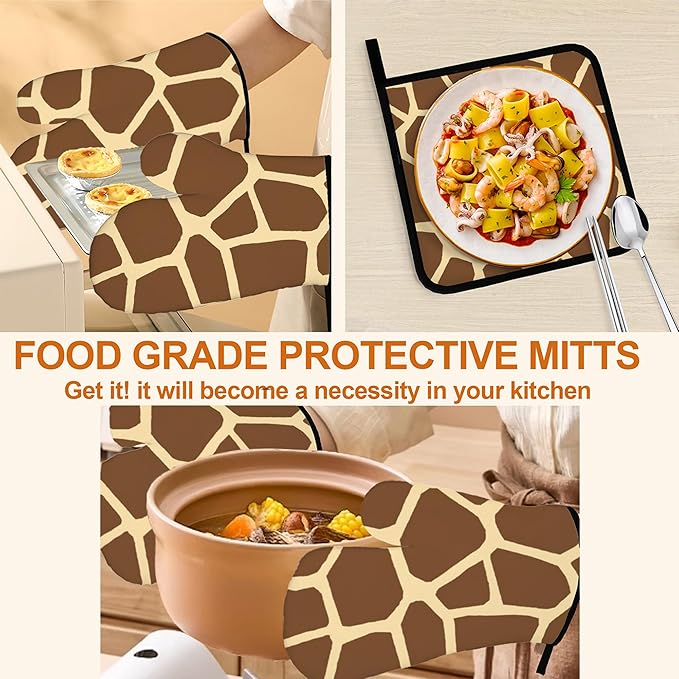 Giraffe Oven Mitts with Matching Potholders